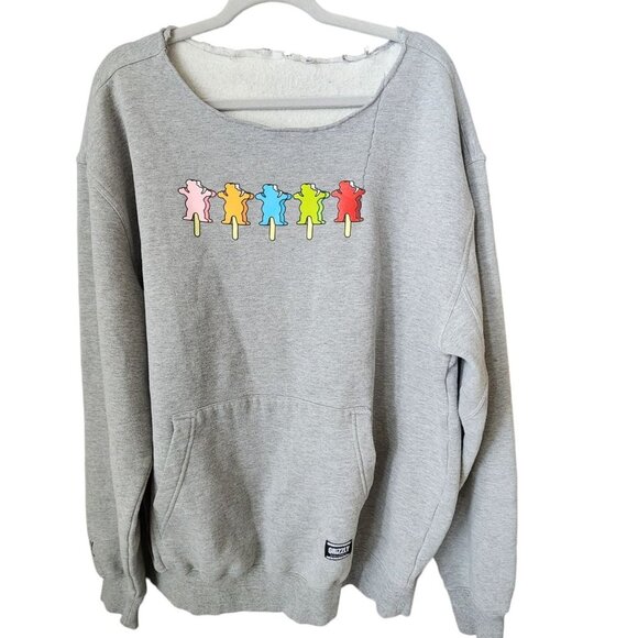GRIZZLY Grateful Dead Tie Dye Collab Skateboard Sweatshirt‎ Size L XL Raw Collar - Picture 1 of 13